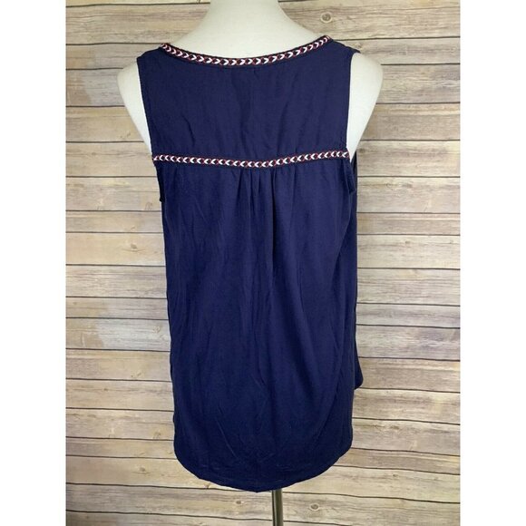 Pleione Womens Small V Neck Blouse Sleeveless Navy - Picture 4 of 7